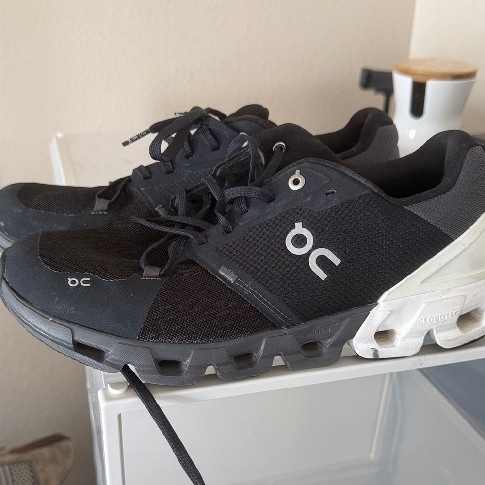 On Running Charcoal and White Athletic Shoes